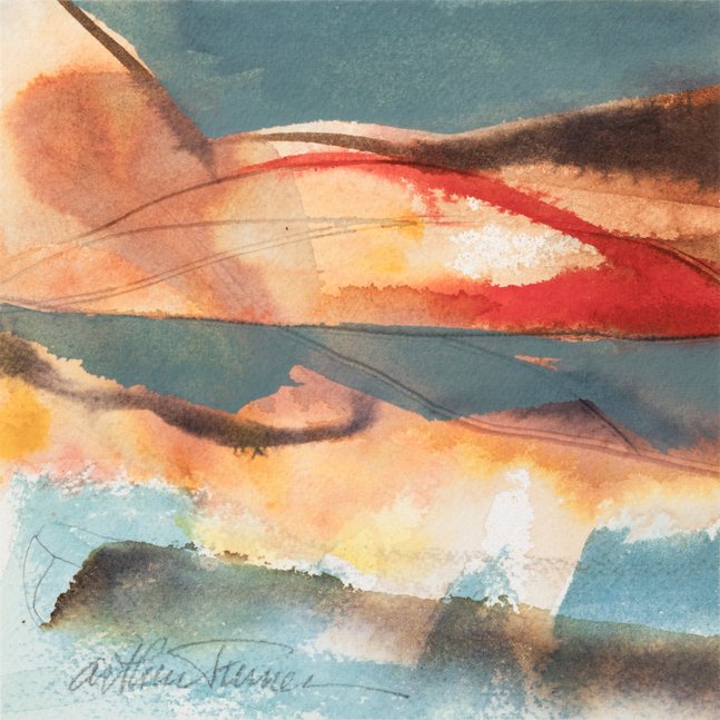 Arthur Turner Singapore Landing, 2014 watercolor and ink on paper 6" x 6" AT 2400, Moody Gallery