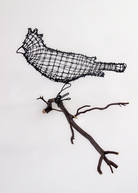 Helen Altman Cool December Cardinal, 2025 wire and Manzanita branch 7” x 9” x 12” HA 900, Moody Gallery