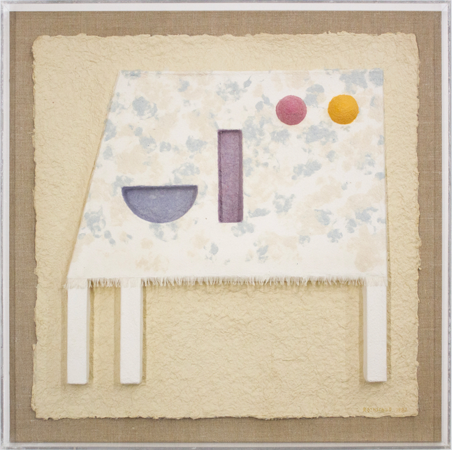 Amalie Rothschild&amp;nbsp;
Still Life,&amp;nbsp;1982
Cast handmade paper
Paper: 22 x 22 x 1.25 in. (55.88 x 55.88 x 3.2 cm)
Plexiglas: 25.3 x 25.3 x 2.25 inches (64.3 x 64.3 x 5.7 cm)
ROT-1070-C