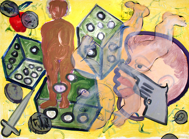 Dice Baby 3, 1999
Monotype with handwork on Somerset Velvet paper
Paper: 29.5 x 39.5 in. (74.9 x 100.33 cm)
Frame: 31.1 x 41.6 in. (79. x 105.7 cm)
Edition 1 of 1
Published by Goya Contemporary / Goya-Girl Press
SCO-0105-CO