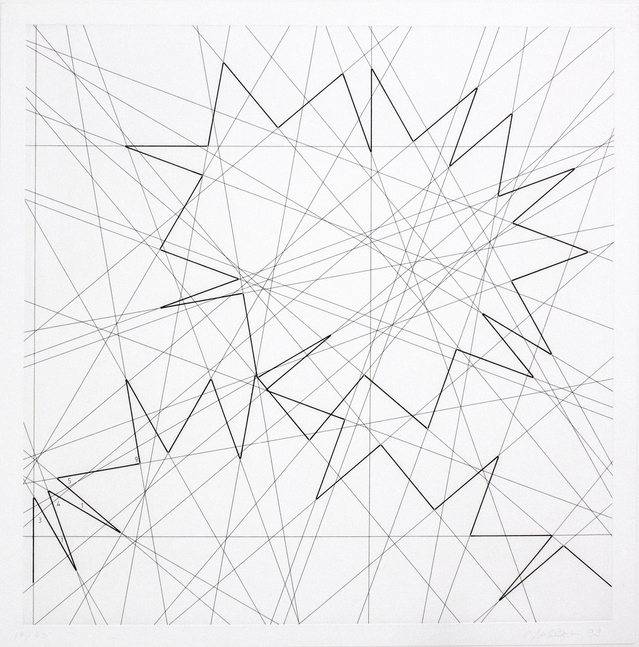 Fran&amp;ccedil;ois Morellet&amp;nbsp;
Pi piquant, 1999
Etching
Paper: 23.5 x 23.4 in. (59.7 x 59.4 cm)
Frame: 28.5 x 28.5 in. (72.4 x 72.5 cm)
Edition 14 of 40
More-1001-O