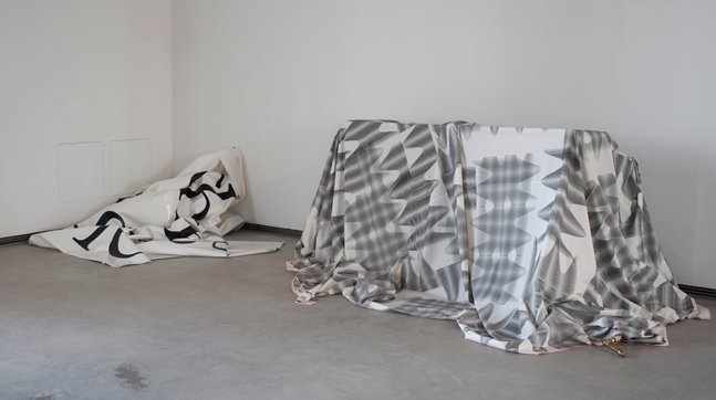 Installation view of sculptures by Douglas Gordon