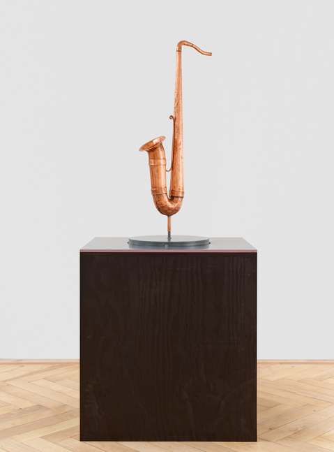 The SaXophone

2019

Copper, iron, enamel paint

Sculpture 84 x 60 x 70 cm / 33 1/8 x 23 5/8 x 27 1/2 in

&amp;copy; Valentin Carron

Pedestal 75 x 70 x 60 cm / 29 1/2 x 27 1/2 x 23 5/8 in CARRO46378