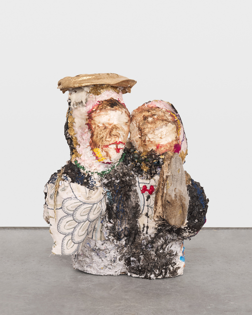 Nickola Pottinger
Aunty and grandad, 2025
paper, pulp, pigments, tape, gold leaf, fabric
22 x 17 x 16 ins.
55.9 x 43.2 x 40.6 cm
&amp;nbsp;