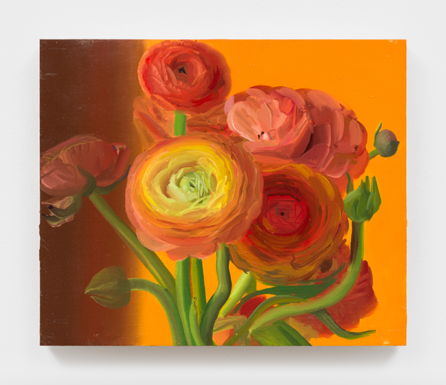 Phoebe Helander
Ranunculus bouquet in the orange room, 2025
oil on wood
11 1/4 x 13 1/2 x 1 ins.
28.6 x 34.3 x 2.5 cm