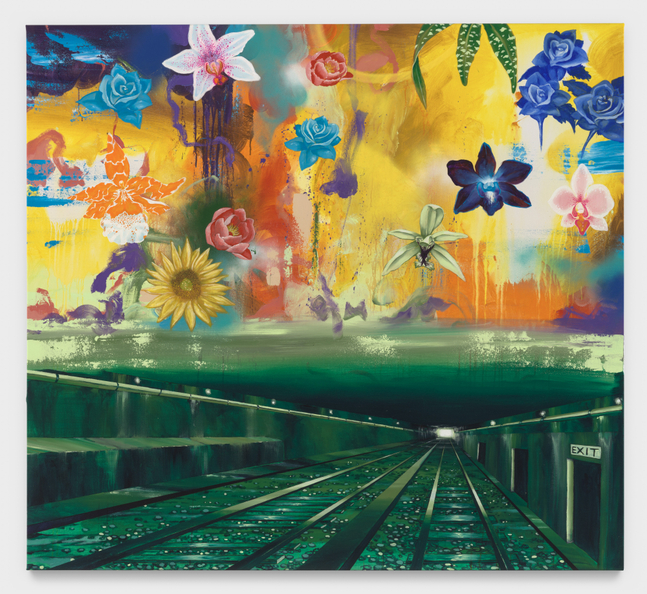 Christopher &amp;quot;Daze&amp;quot; Ellis
Orchid Rain on the Underground, 2023
acrylic, spray paint on canvas
65 x 59 ins.
165.1 x 149.9 cm