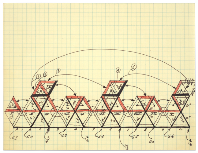 Untitled, 1962
Ink and colored pencil on gridded paper
8 1/2 &amp;times; 11 in. (21.6 &amp;times; 27.9 cm)