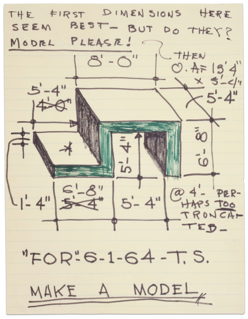 For, 1964
Ink and crayon on ruled paper
11 &amp;times; 8 1/2 in. (27.9 &amp;times; 21.6 cm)