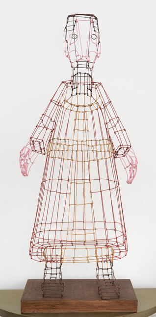 colored wire sculpture of a figure with a beard