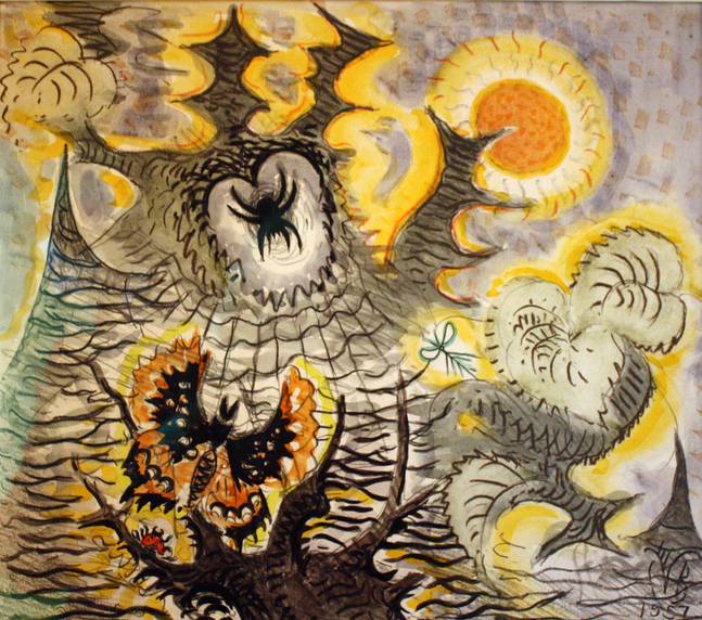 Spider Butterfly and Sun, 1957, watercolor on paper, 15 x 13 inches