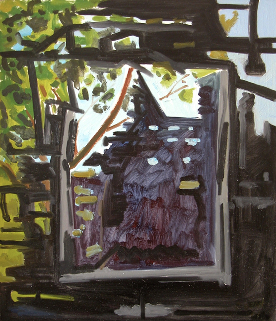 Burned Out Window, 2001, oil on Masonite, 14 x 12 inches