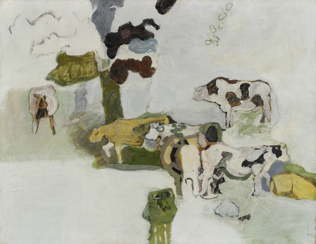 Cows in a Field, 1959, oil on linen, 27 x 35 inches
