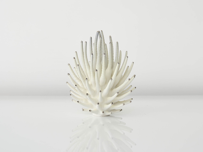 &amp;nbsp;EVA ZETHRAEUS

Small Yellow Calliandra with Platinum Details, 2026

Glazed porcelain, platinum

9.5&amp;quot; H x 7.5&amp;quot; Dia.