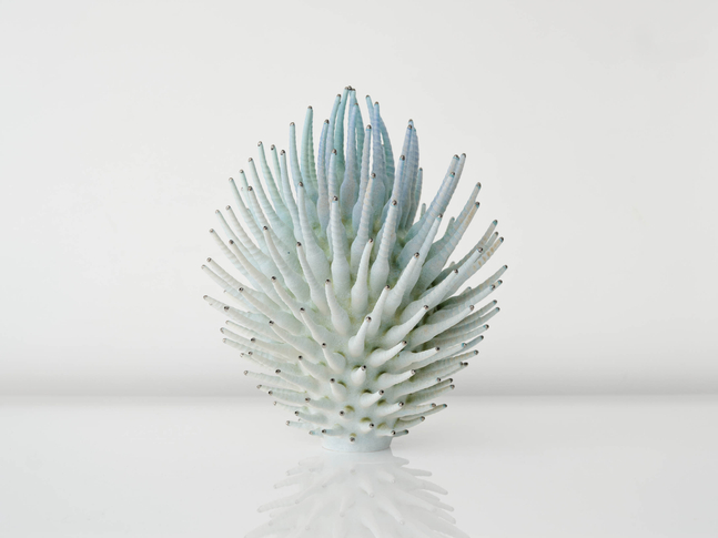 EVA ZETHRAEUS

Sea Green Calliandra with Platinum Details, 2025

Glazed porcelain, platinum

20.75&amp;quot; H x 15.25&amp;quot; Dia.