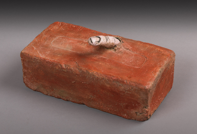 Robert Arneson Finger Brick, c. 1965 ceramic with appendage 9 1/2 x 5 3/8 x 4 3/4 in.