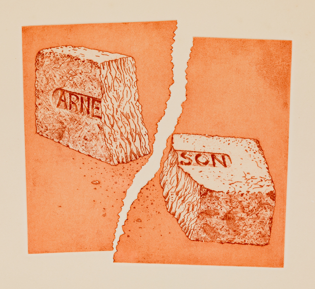 Robert Arneson Broken Brick, 1975-1976 etching on paper, A.P. 1 16 x 16 1/2 in.