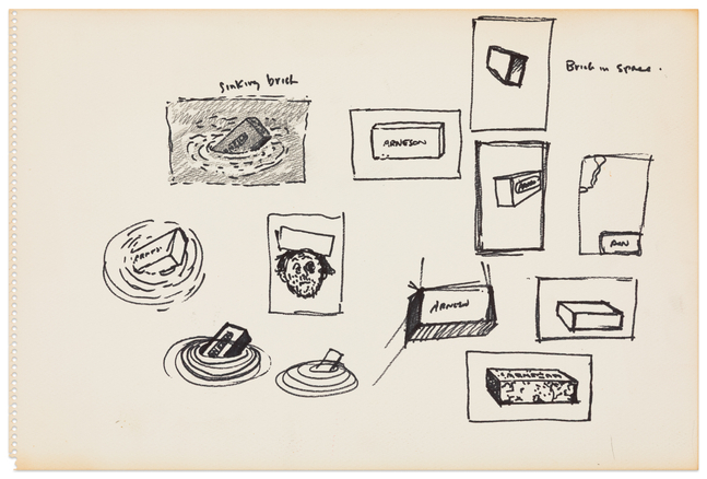 Robert Arneson Sinking Brick/Brick in Space, 1976 ink on paper 12 x 17 3/4 in.