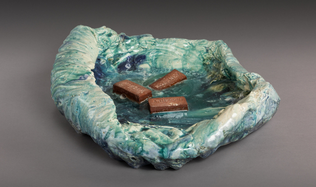 Robert Arneson Floating Bricks, 1974 glazed ceramic 4 x 15 1/2 x 13 1/2 in.