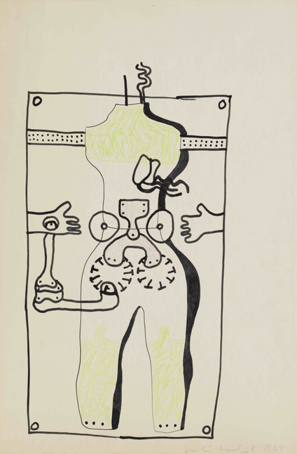 KIKI KOGELNIK

Untitled (Robot)

1964

Ink and color pencil on paper

22 3/8 by 14 3/4 in.&amp;nbsp; 56.8 by 37.5 cm.

(MI&amp;amp;N 15828)