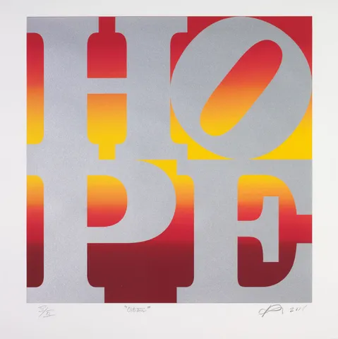Robert Indiana, October (Silver over Red/Orange/Dark Red Blend), 2015