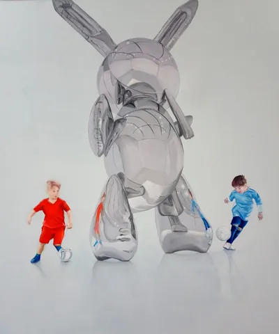Kids Playing With Masters (Koons, Balloon Rabbit), 2022