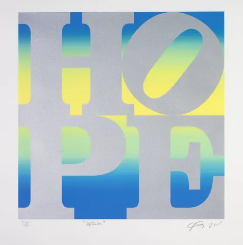 Robert Indiana, September (Silver over Blue/Yellow/Blue Blend), 2015