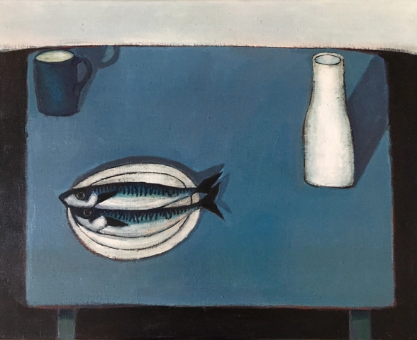 Nigel Sharman, Still life with Mackerel and Carafe