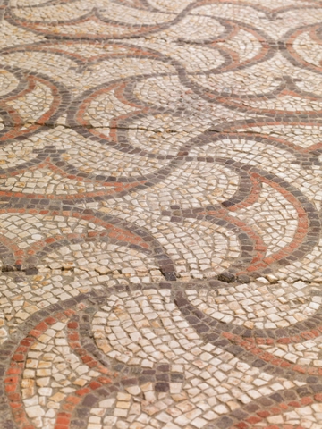 Two sections of Roman mosaic with geometric pelta pattern, England, Hampshire, c.360 AD