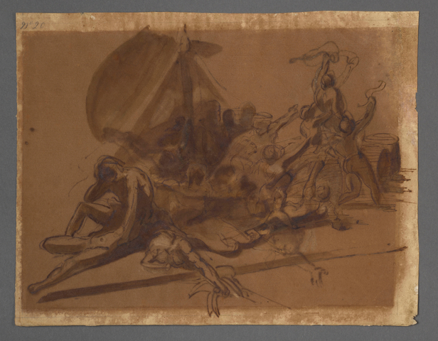 Théodore Géricault, Study for the Raft of the Medusa (recto) & Study of a man lying down, left arm raised (verso), c.1818