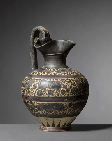 Greek trefoil-lipped oinochoe with animal friezes, Corinth, Middle Corinthian, c.600-570 BC