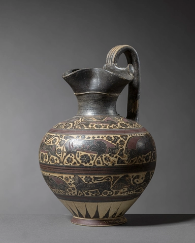 Greek trefoil-lipped oinochoe with animal friezes, Corinth, Middle Corinthian, c.600-570 BC