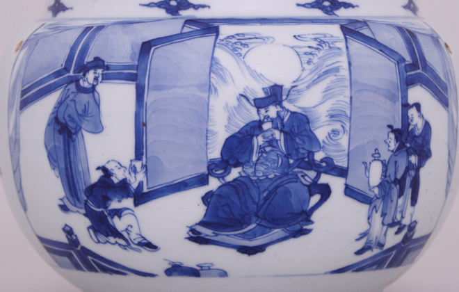 A CHINESE BLUE AND WHITE JAR, Kangxi (1662-1722)