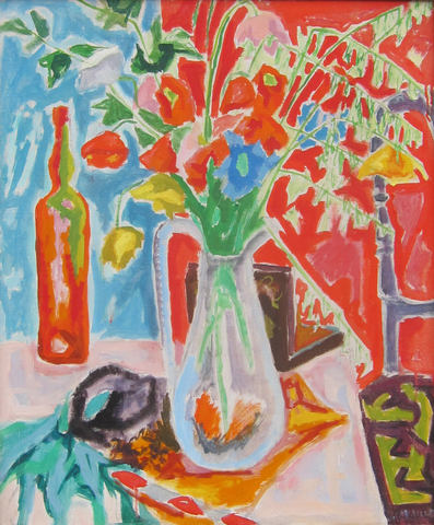 Jules Cavailles, Glass vase with bottle