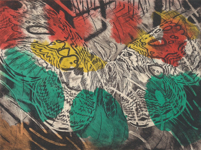 Ned Elliott Guest RWS  Little Moth in the Woods  etching with watercolour & gouache on paper  Frame: 31 x 37.5cm  SOLD