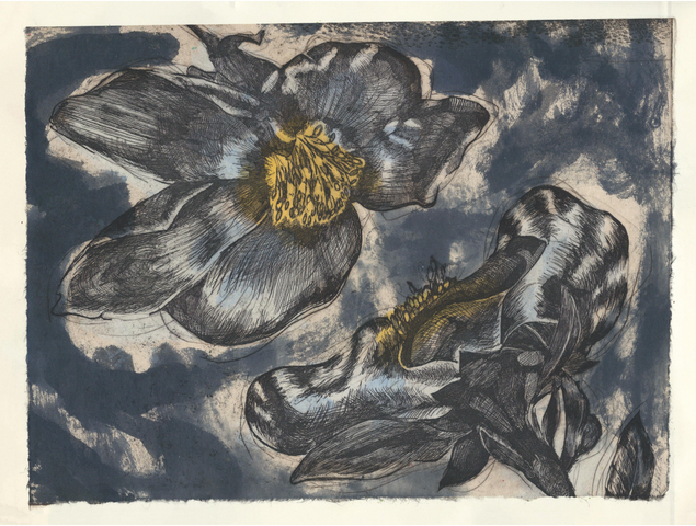 Ned Elliott Guest RWS  A Duet of Sorts 2  etching with watercolour & gouache on paper  Frame: 44 x 54cm  £750