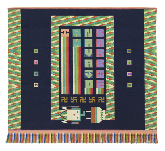 Rainbow Road,&nbsp;2023 Jacquard wool tapestry, aniline dyed wool fringe