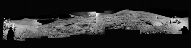 Composite of David Scott Seen Twice on Hadley Delta Mountain;, Photographed by James Irwin, Apollo 15, July 26-August 7, 1971