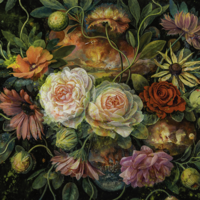 Julie Heffernan (b. 1956), "Nature Morte (Venezuela)," 2026. Oil on canvas, 56 x 66 1/2 in. (detail).