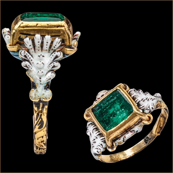 Emerald and Enamel Solitaire Ring