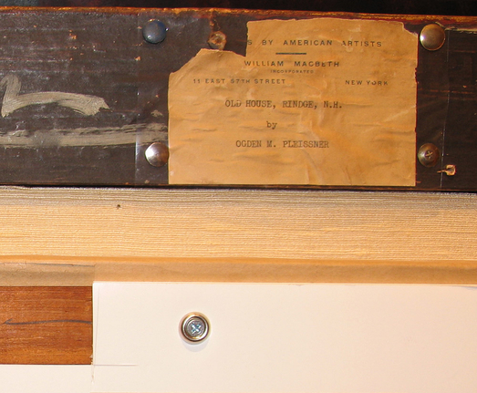 Label verso Red House, Rindge, NH by Ogden Pleissner.