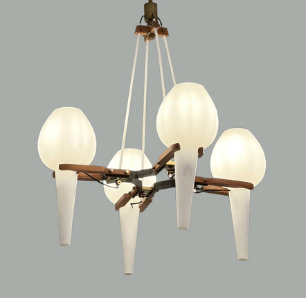 Opaline Suspended Four Glass Pendant Chandelier