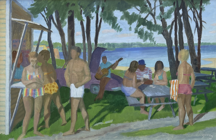 Philip Surrey La Plage, 1967 (circa) Oil on board 12 x 18 in 30.5 x 45.7 cm