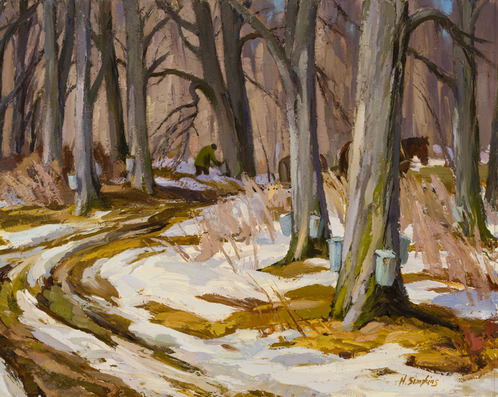 Henry J. Simpkins Sugar Camp - Cabane à sucre Oil on masonite - Huile sur masonite 24 x 30 1/8 in 60.9 x 76.5 cm