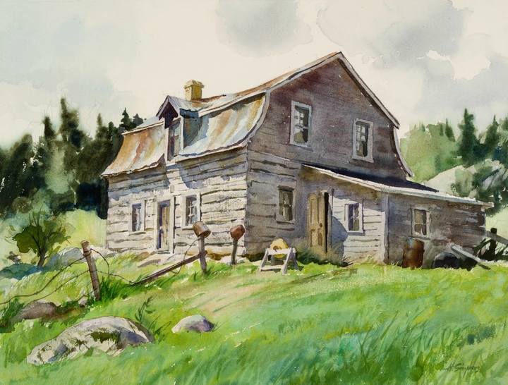 Henry J. Simpkins Farmhouse - Maison de ferme Watercolour - Aquarelle 19 x 24 7/8 in 48.3 x 63.2 cm