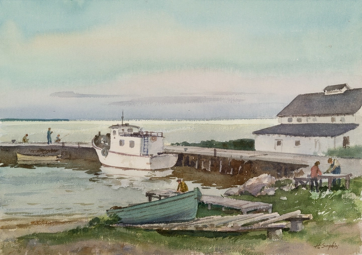 Henry J. Simpkins White Boat, Hecla Island, Manitoba - Bateau blanc, île Hecla, Manitoba Watercolour - Aquarelle 14 1/8 x 20 in 35.9 x 50.9 cm