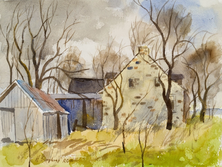 Henry J. Simpkins Stone Farmhouse - Maison de ferme en pierre Watercolour - Aquarelle 11 7/8 x 15 7/8 in 30.3 x 40.2 cm