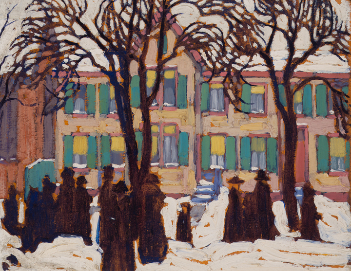 Lawren S. Harris Return from Church, 1919 Oil on Beaverboard 10 1/2 x 13 3/4 in (26.7 x 34.9 cm)