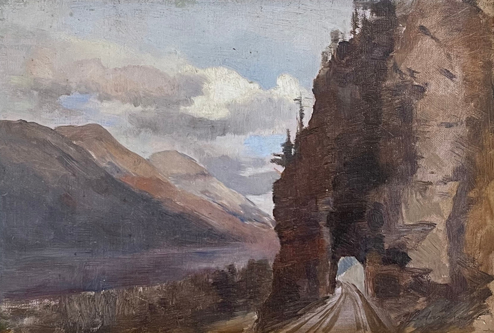 John Hammond Mount Stephen at Field, B.C., 1893 (circa) Oil on board 8 x 11 1/4 in 20 x 29 cm