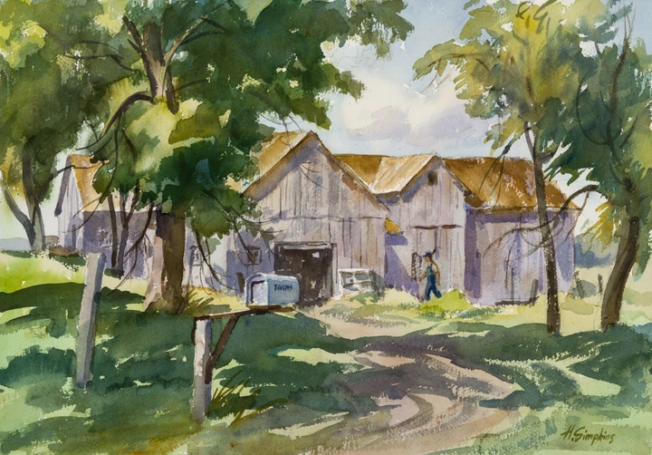Henry J. Simpkins Summer on the Farm - Ferme en été Watercolour - Aquarelle 14 1/8 x 20 1/8 in 36 x 51 cm