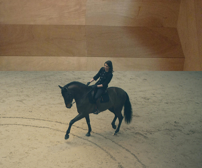 Charlotte Casiraghi in the setting created by Xavier Veilhan. © Ola Rindal